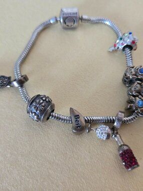 Persona Sterling Silver Snake Chain 8 Charm Bracelet